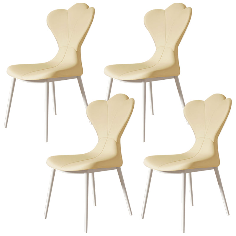 Modern Simple Side Chair Faux Leather Armless Dining Chair with Metal Base