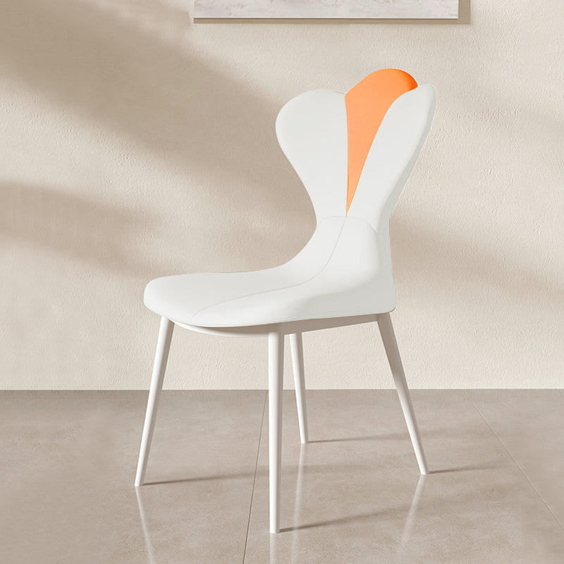 Modern Simple Side Chair Faux Leather Armless Dining Chair with Metal Base