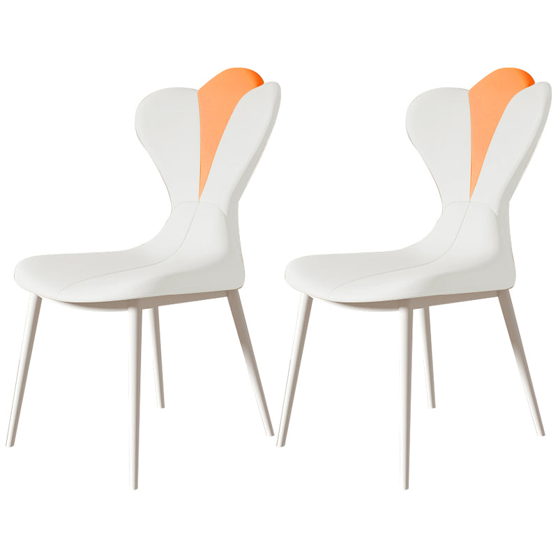 Modern Simple Side Chair Faux Leather Armless Dining Chair with Metal Base