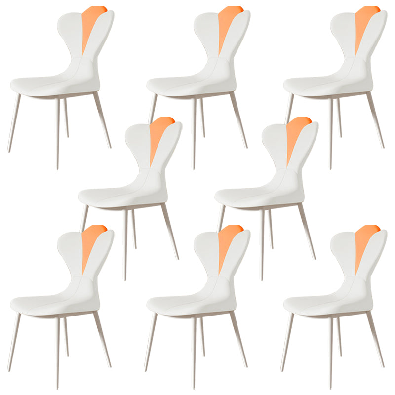 Modern Simple Side Chair Faux Leather Armless Dining Chair with Metal Base
