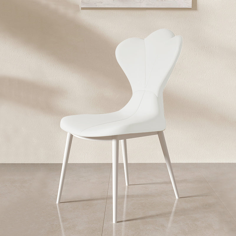 Modern Simple Side Chair Faux Leather Armless Dining Chair with Metal Base