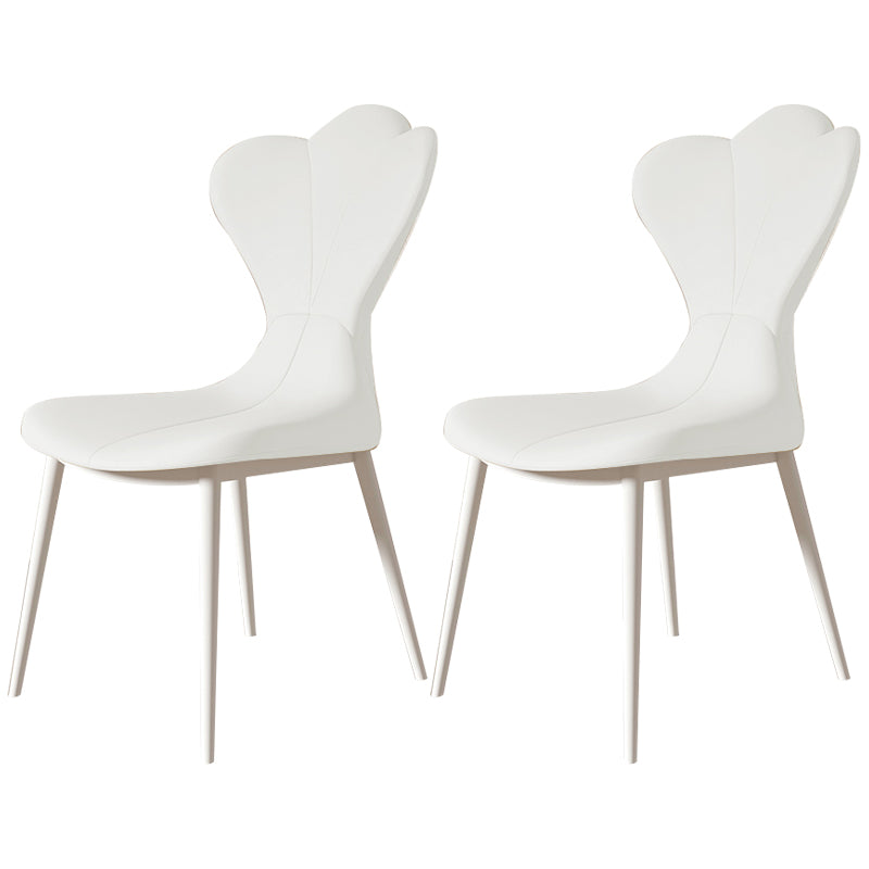 Modern Simple Side Chair Faux Leather Armless Dining Chair with Metal Base