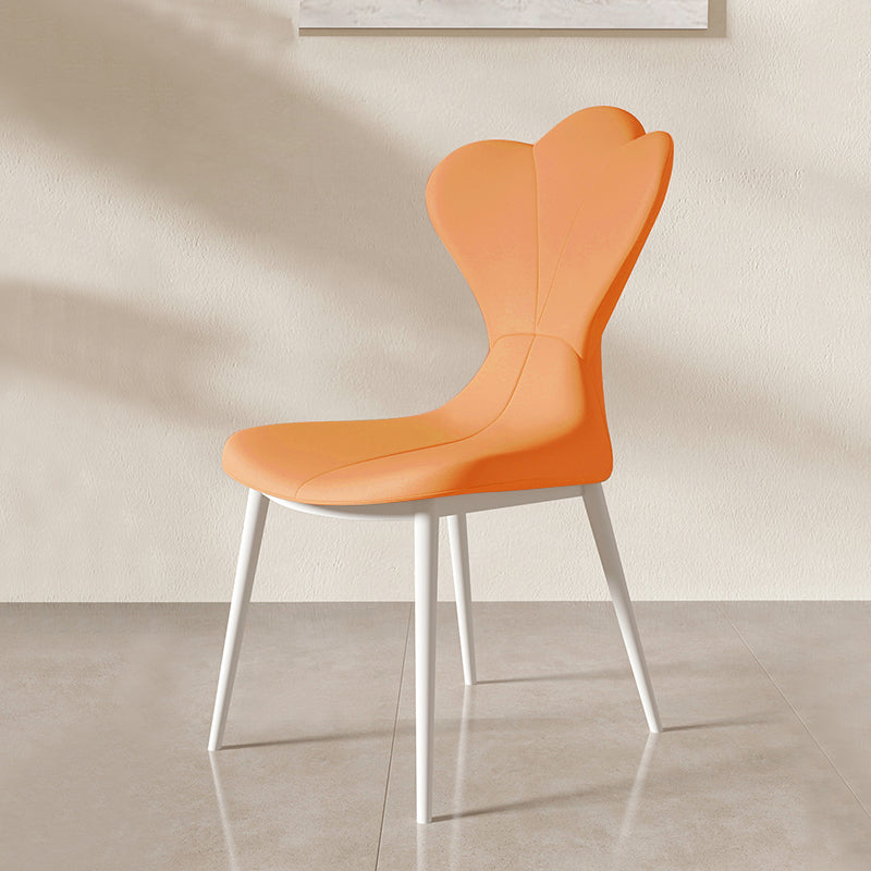 Modern Simple Side Chair Faux Leather Armless Dining Chair with Metal Base