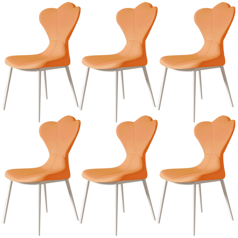 Modern Simple Side Chair Faux Leather Armless Dining Chair with Metal Base