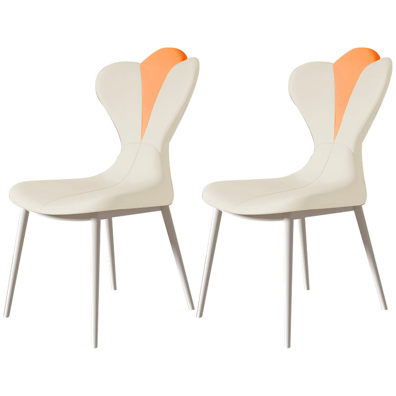 Modern Simple Side Chair Faux Leather Armless Dining Chair with Metal Base