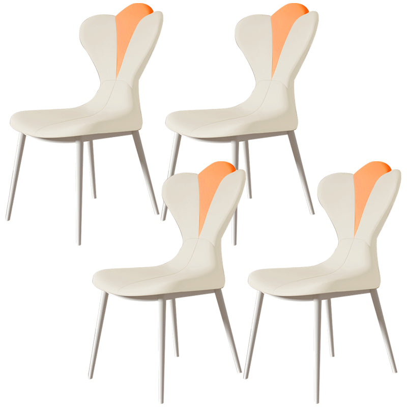 Modern Simple Side Chair Faux Leather Armless Dining Chair with Metal Base