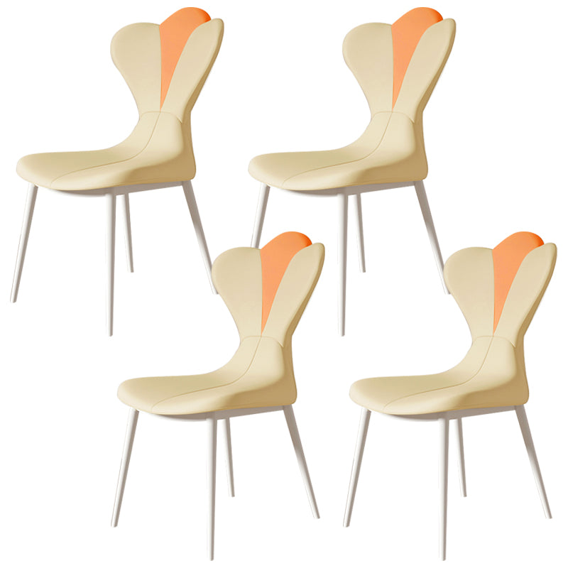 Modern Simple Side Chair Faux Leather Armless Dining Chair with Metal Base