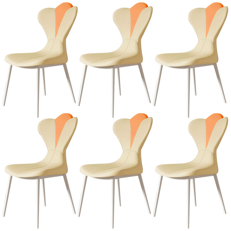 Modern Simple Side Chair Faux Leather Armless Dining Chair with Metal Base