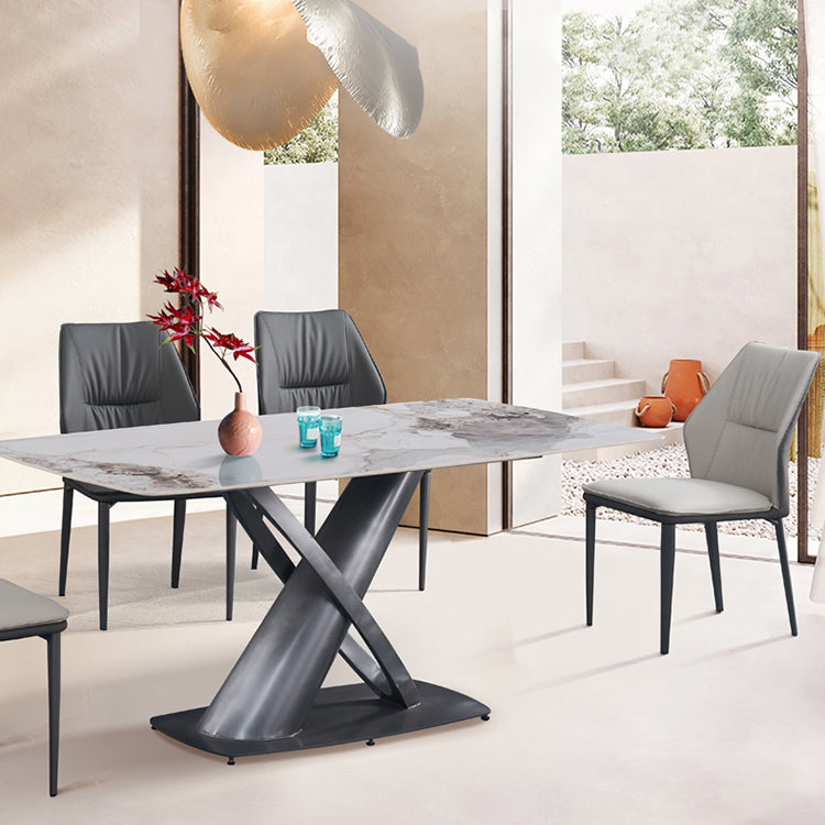 Modern Simple Side Chair Faux Leather Dining Chair with Metal Base for Living Room