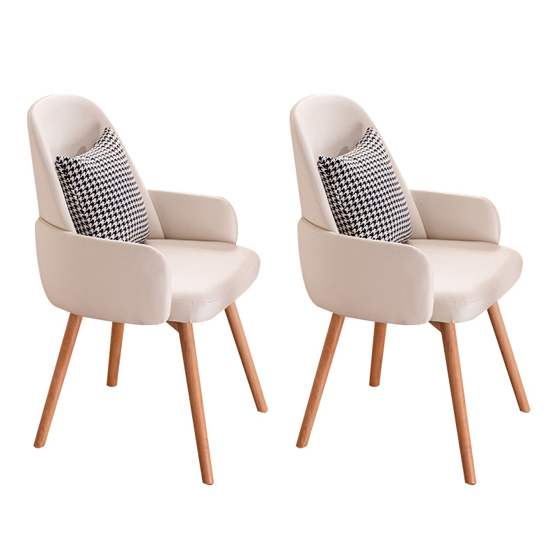 Modern Style Arm Chair Upholstered Dining Chair with Wooden Legs