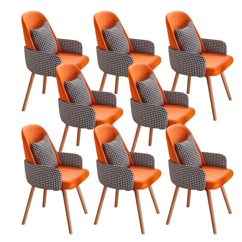 Modern Style Arm Chair Upholstered Dining Chair with Wooden Legs
