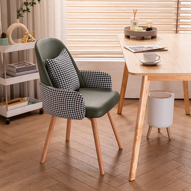 Modern Style Arm Chair Upholstered Dining Chair with Wooden Legs