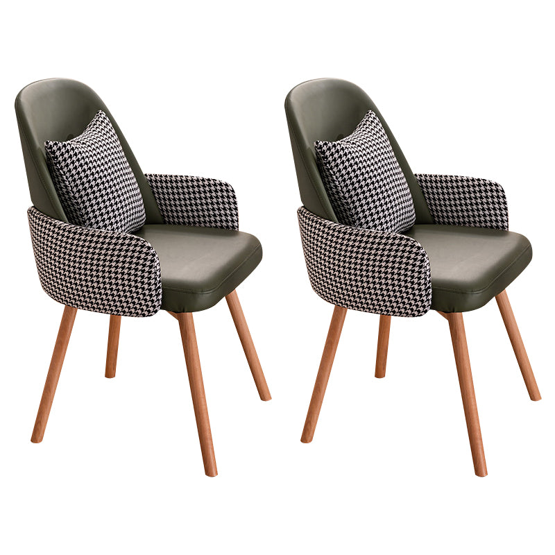 Modern Style Arm Chair Upholstered Dining Chair with Wooden Legs