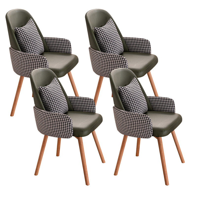 Modern Style Arm Chair Upholstered Dining Chair with Wooden Legs