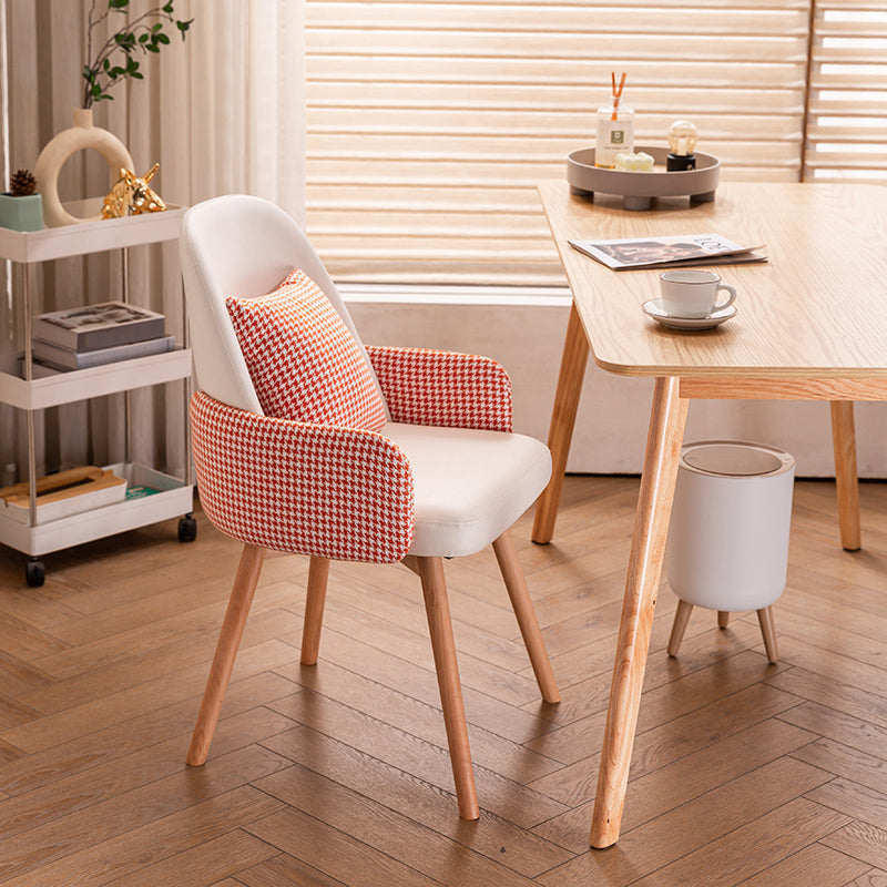 Modern Style Arm Chair Upholstered Dining Chair with Wooden Legs
