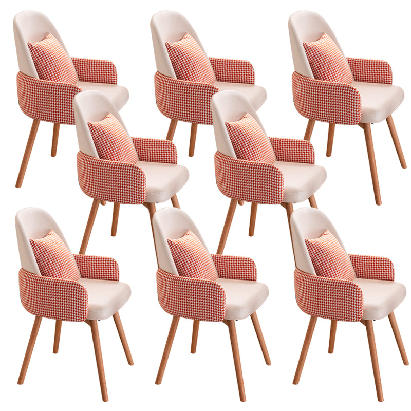 Modern Style Arm Chair Upholstered Dining Chair with Wooden Legs