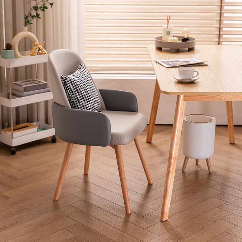 Modern Style Arm Chair Upholstered Dining Chair with Wooden Legs