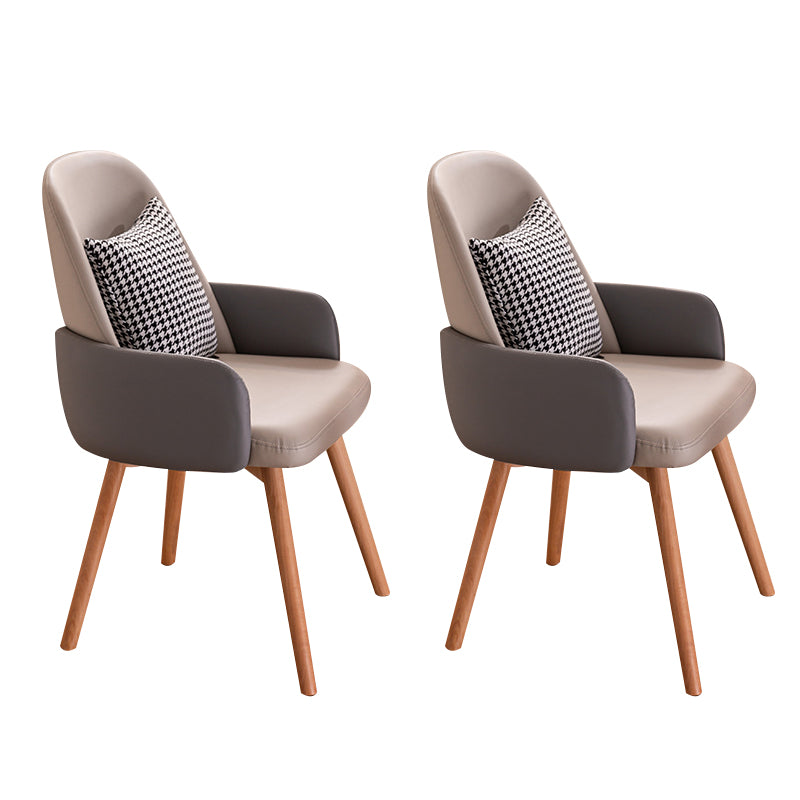 Modern Style Arm Chair Upholstered Dining Chair with Wooden Legs