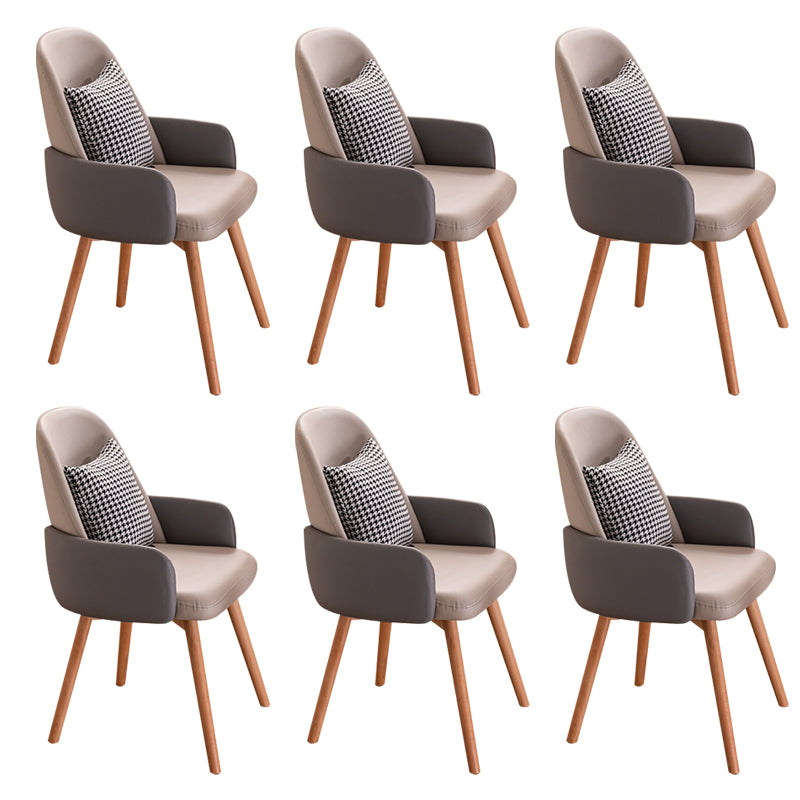 Modern Style Arm Chair Upholstered Dining Chair with Wooden Legs