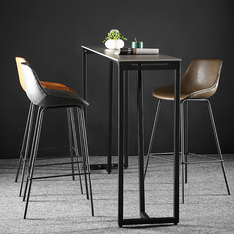 Faux Leather Dining Stools Bucket Armless Bar Stools with Metal Legs
