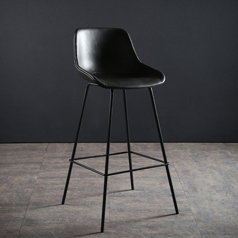 Faux Leather Dining Stools Bucket Armless Bar Stools with Metal Legs