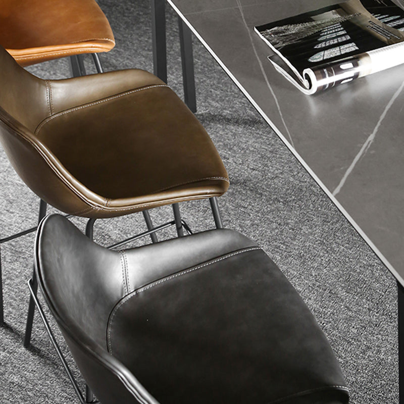 Faux Leather Dining Stools Bucket Armless Bar Stools with Metal Legs