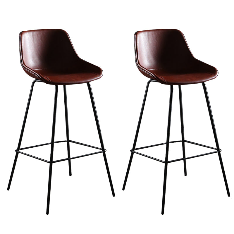 Faux Leather Dining Stools Bucket Armless Bar Stools with Metal Legs