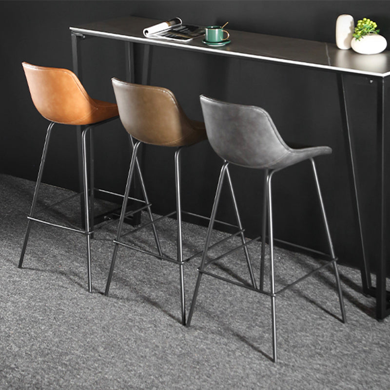 Faux Leather Dining Stools Bucket Armless Bar Stools with Metal Legs