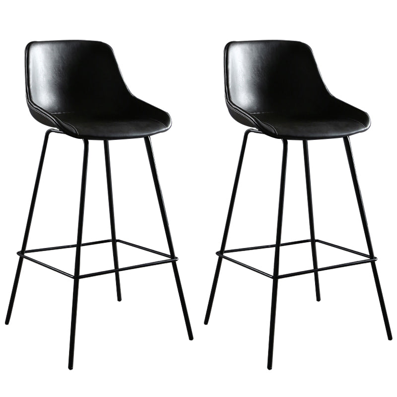 Faux Leather Dining Stools Bucket Armless Bar Stools with Metal Legs