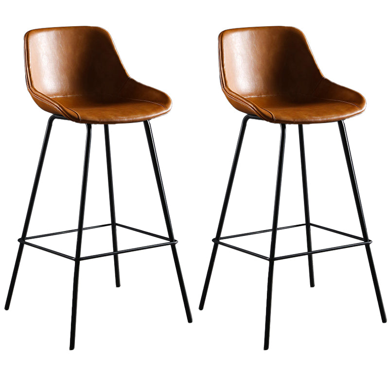 Faux Leather Dining Stools Bucket Armless Bar Stools with Metal Legs