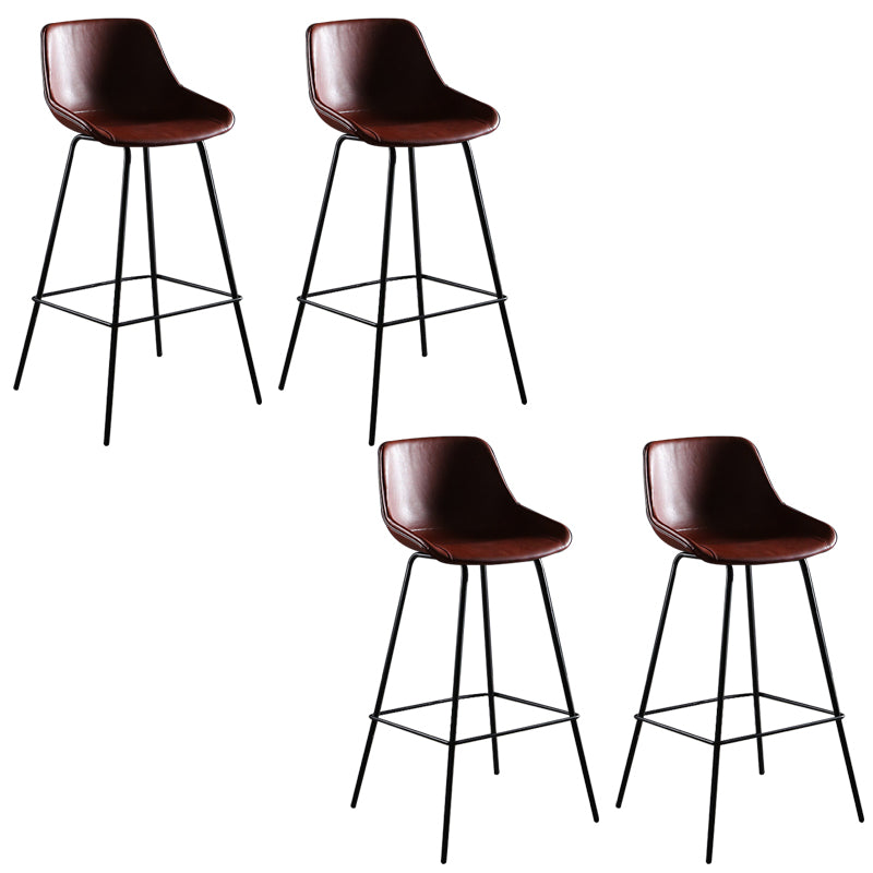 Faux Leather Dining Stools Bucket Armless Bar Stools with Metal Legs