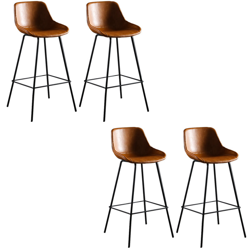 Faux Leather Dining Stools Bucket Armless Bar Stools with Metal Legs
