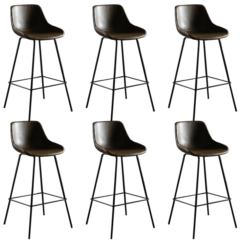 Faux Leather Dining Stools Bucket Armless Bar Stools with Metal Legs