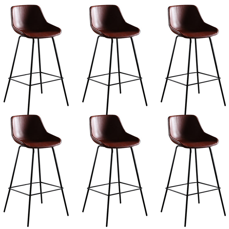 Faux Leather Dining Stools Bucket Armless Bar Stools with Metal Legs