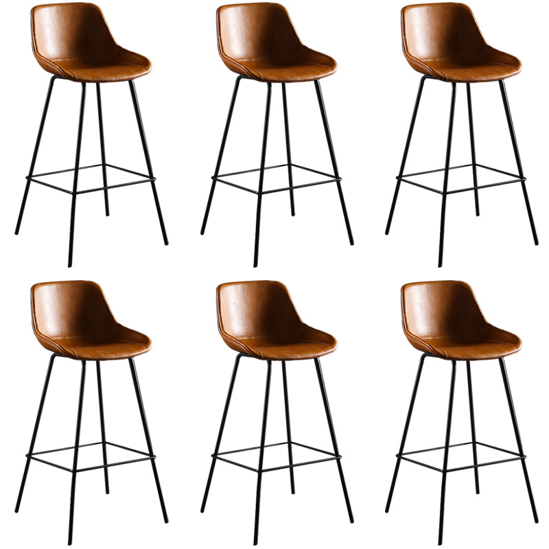 Faux Leather Dining Stools Bucket Armless Bar Stools with Metal Legs