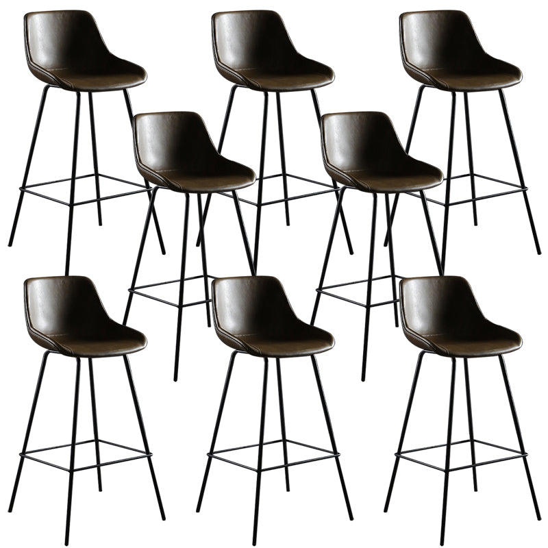Faux Leather Dining Stools Bucket Armless Bar Stools with Metal Legs