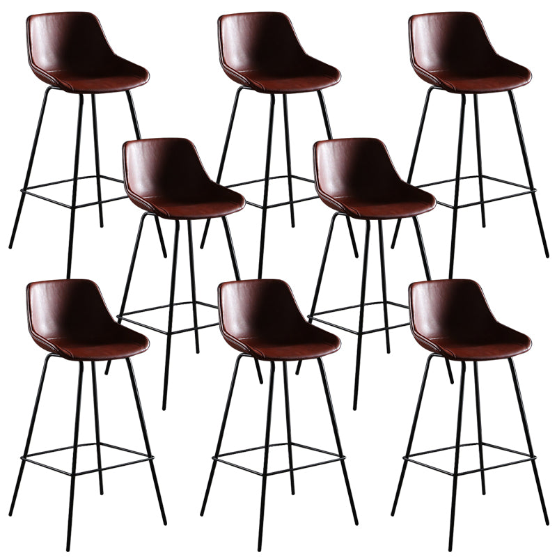 Faux Leather Dining Stools Bucket Armless Bar Stools with Metal Legs
