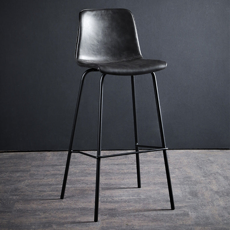 Faux Leather Dining Stools Low Back Bucket Bar Stools with Metal Legs