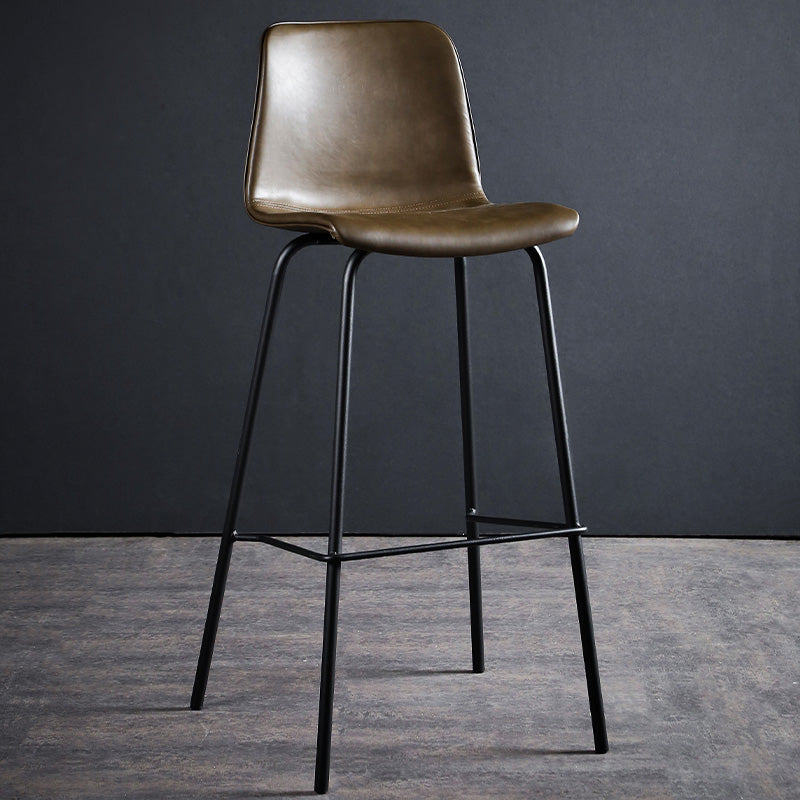 Faux Leather Dining Stools Low Back Bucket Bar Stools with Metal Legs
