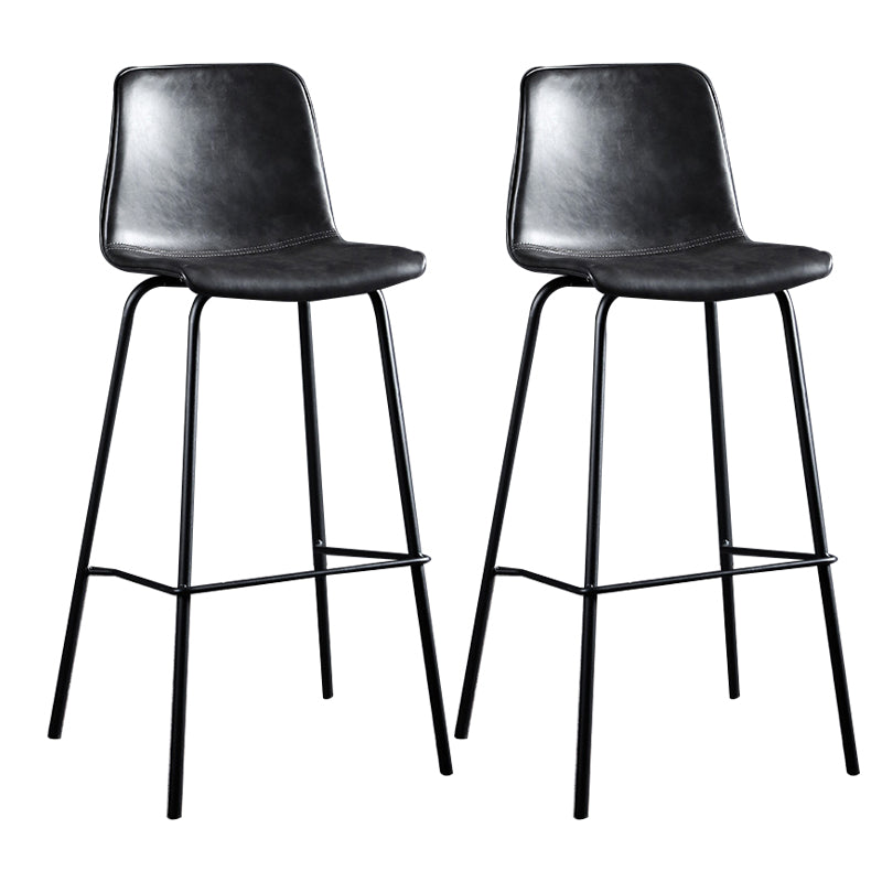 Faux Leather Dining Stools Low Back Bucket Bar Stools with Metal Legs