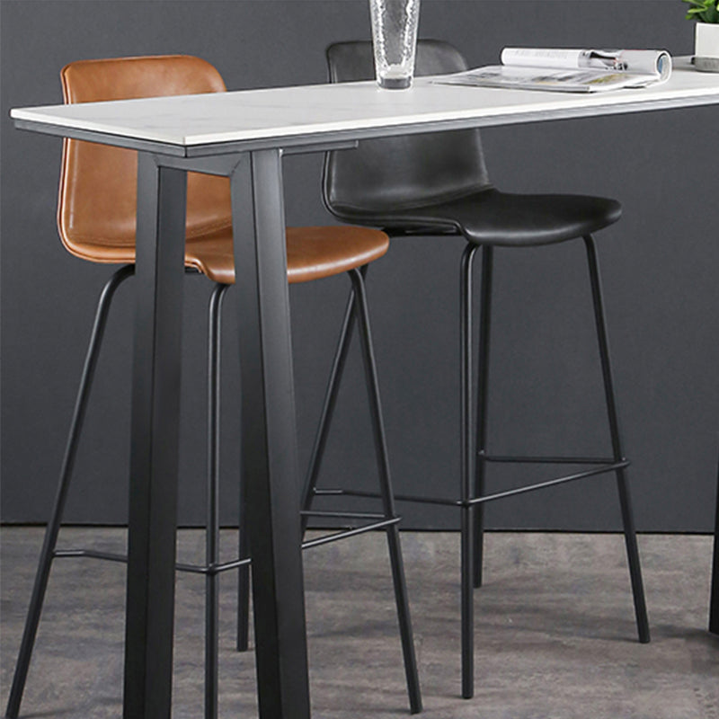 Faux Leather Dining Stools Low Back Bucket Bar Stools with Metal Legs