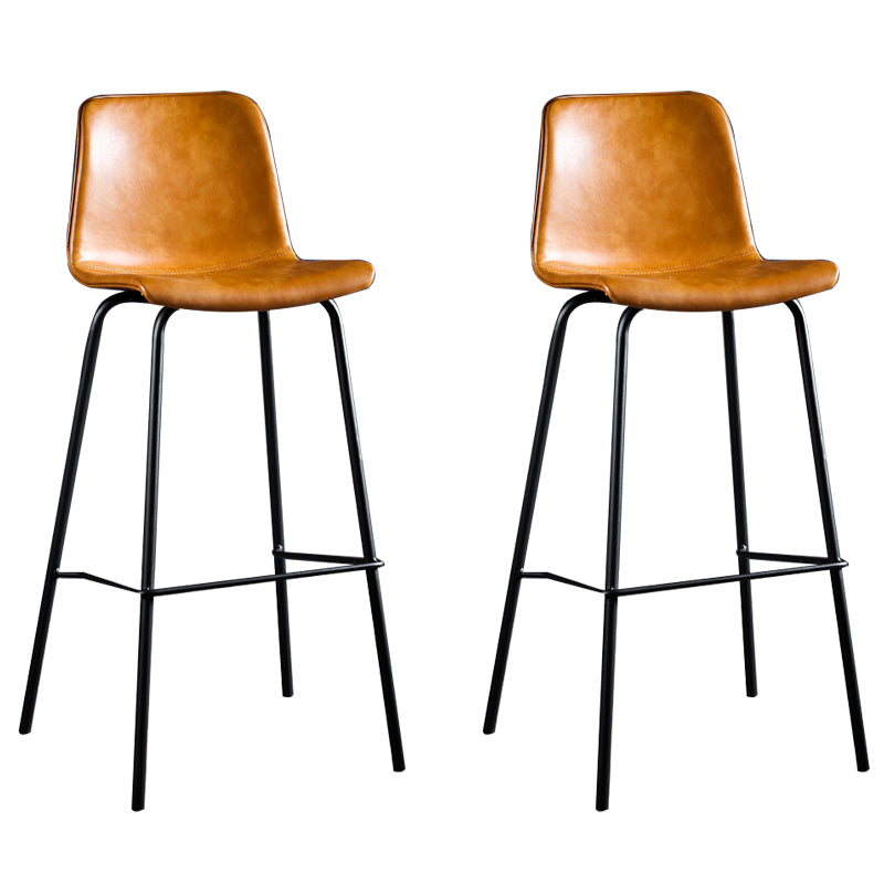 Faux Leather Dining Stools Low Back Bucket Bar Stools with Metal Legs