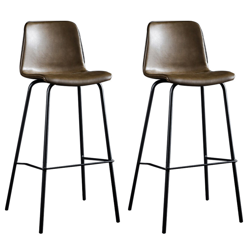 Faux Leather Dining Stools Low Back Bucket Bar Stools with Metal Legs