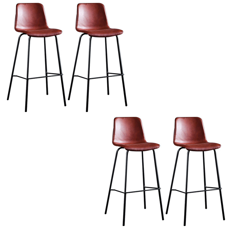 Faux Leather Dining Stools Low Back Bucket Bar Stools with Metal Legs