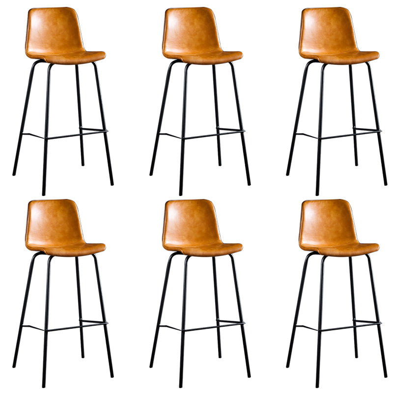 Faux Leather Dining Stools Low Back Bucket Bar Stools with Metal Legs