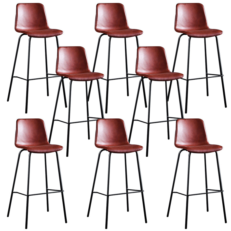 Faux Leather Dining Stools Low Back Bucket Bar Stools with Metal Legs