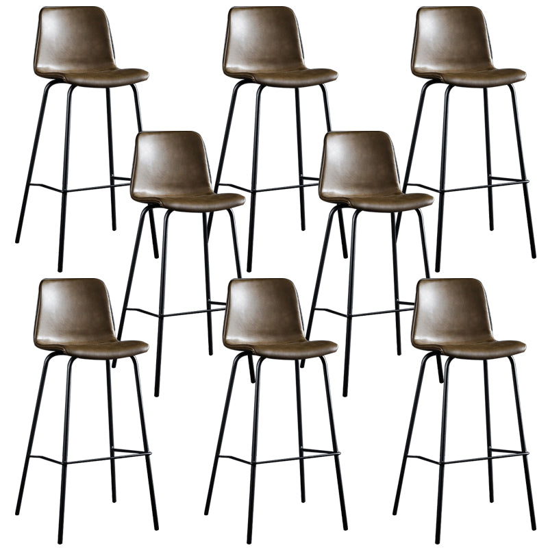 Faux Leather Dining Stools Low Back Bucket Bar Stools with Metal Legs
