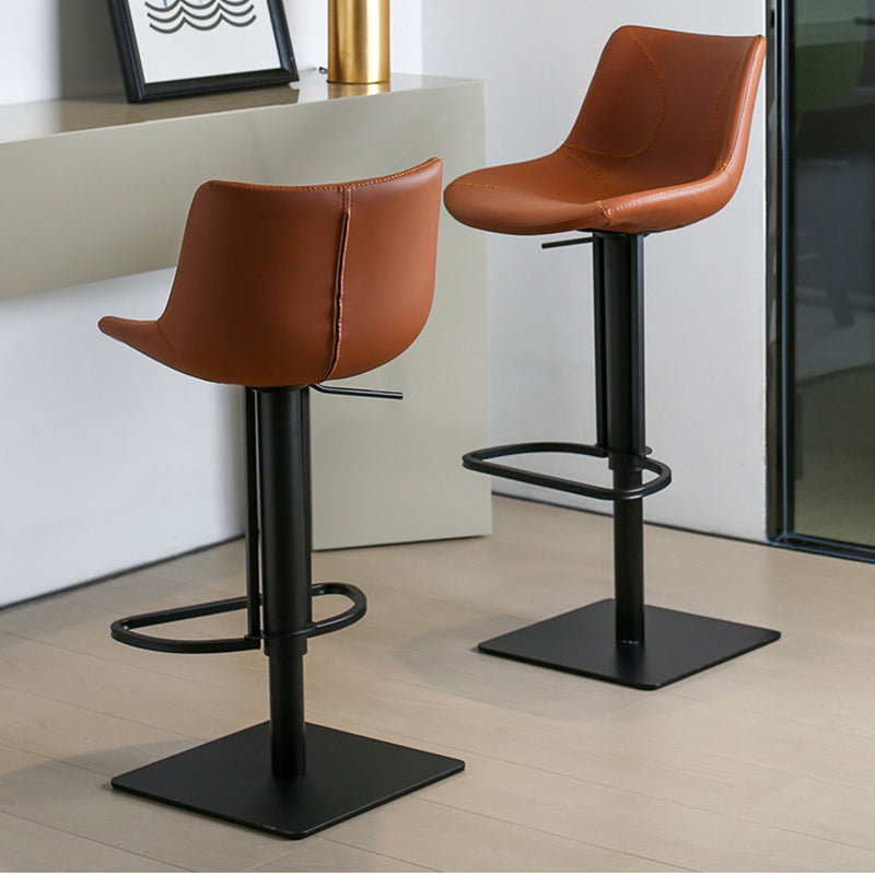 Faux Leather Barstools Adjustable Height Swivel Barstool with Metal Base