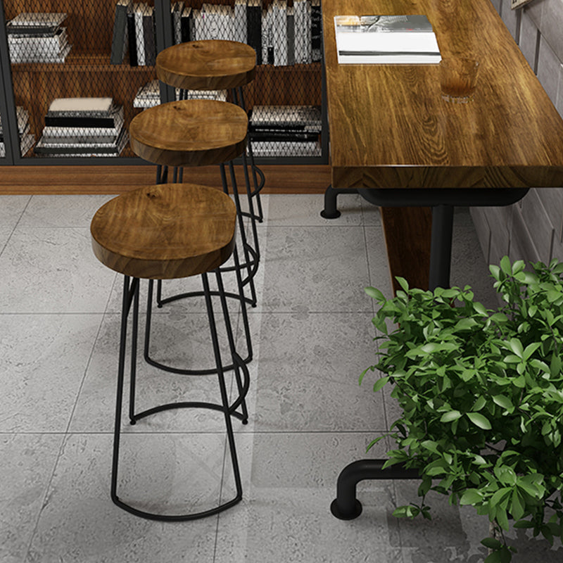 Modern Solid Wood Dining Stools Backless Barstools with Footrest