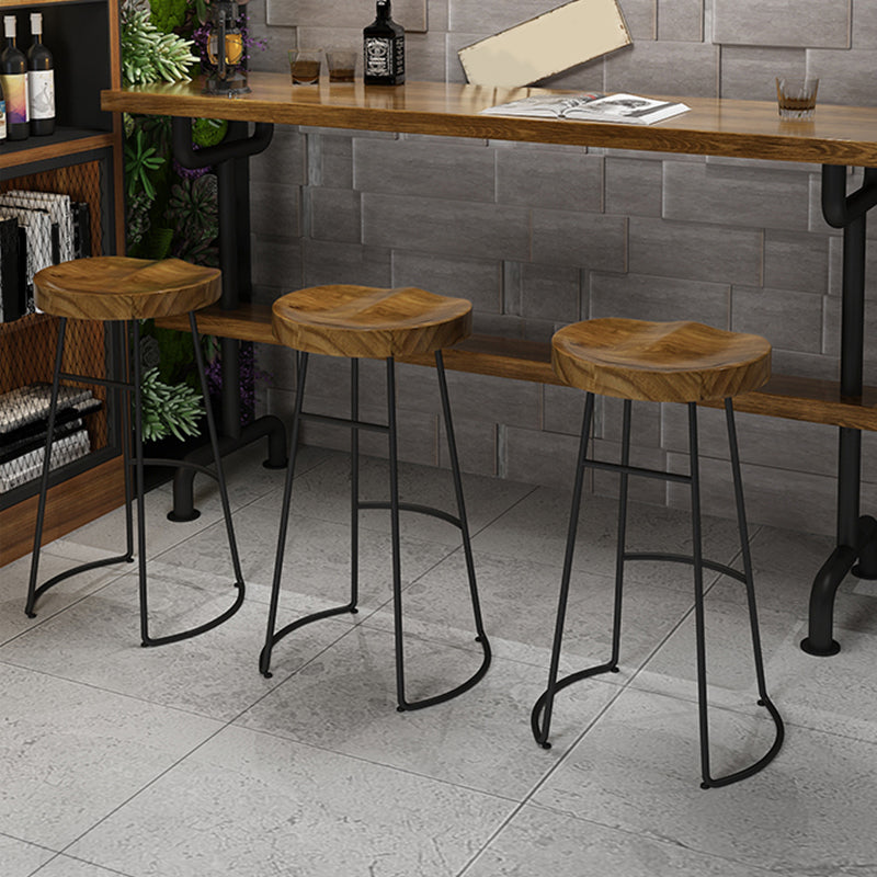 Modern Solid Wood Dining Stools Backless Barstools with Footrest